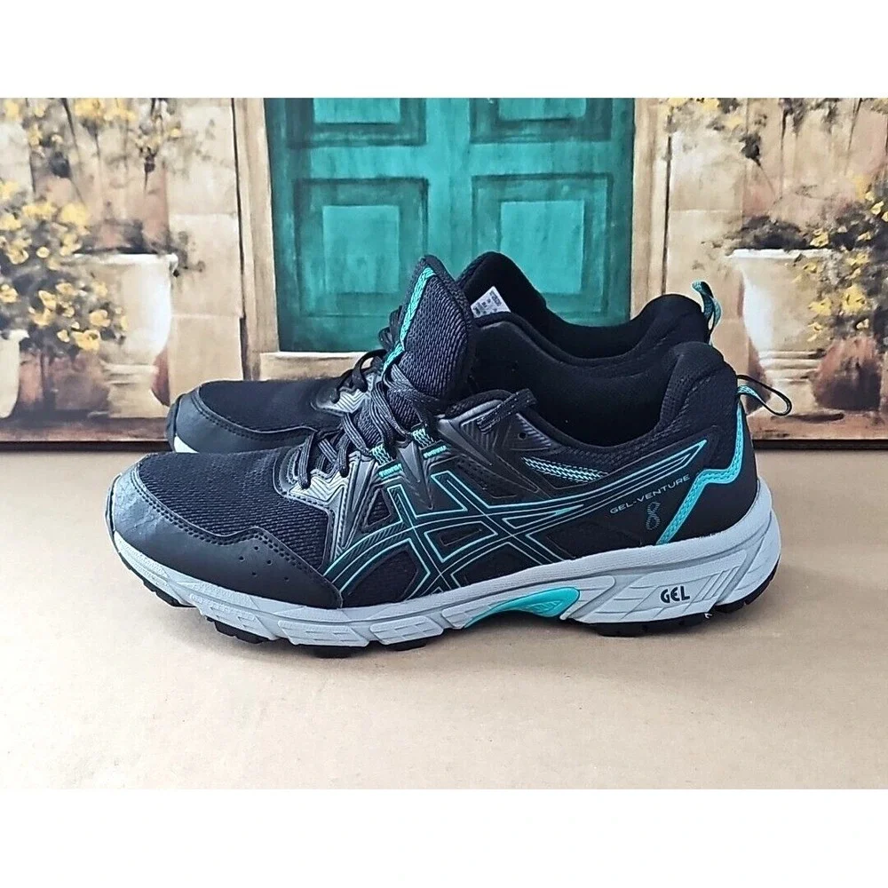 ASICS GEL-Venture 8 Lace-Up Low Top Running Shoes Sneakers, Black/Teal, Sz 10